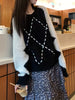 Chic Plaid Color Block Pullover Sweater - Asian Style Crew Neck Raglan Long Sleeve Knitted Top, Soft Acrylic Blend Loose Fit Jumper for Fall/Winter