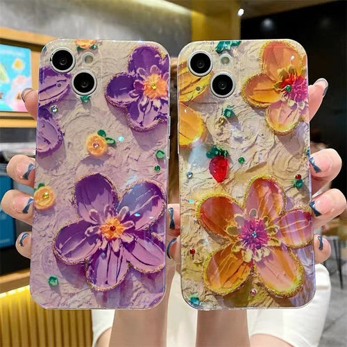 Oil Painting Flower Blu-ray Silicone Soft Phone Case
