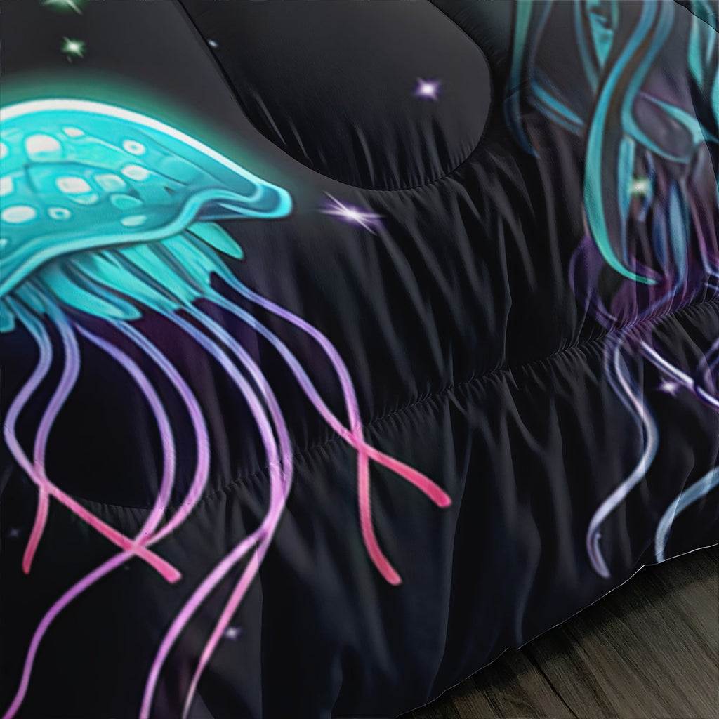 Jellyfish Comforter Sets Ocean Theme Bedding Set for Girls Teens Full Size with 3D Printed Bedding, Ocean Bedding Sets Hawaii Beach Bedding Set Sea Animal Quilt Sets