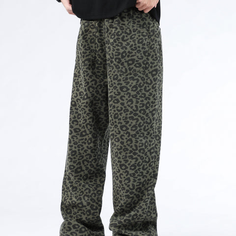 1 Pair, Fashionable Retro Leopard Print Jeans, Street Style Hip-hop Skateboarding Cycling Rap Jeans - Pure Cotton Jeans