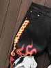 Men'S Flame Print Skinny Jeans, 55% Cotton Denim with Slight Stretch, All-Season Regular Fit, Washed Striped Pattern, Woven Polyester-Rayon-Spandex Blend
