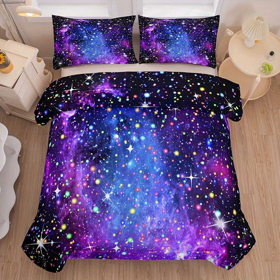 2/3PCS Comforter Sets For Teen Girls, Purple Blue Galaxy Glitter Bedding Set For All Season, Purple Bedding Sets