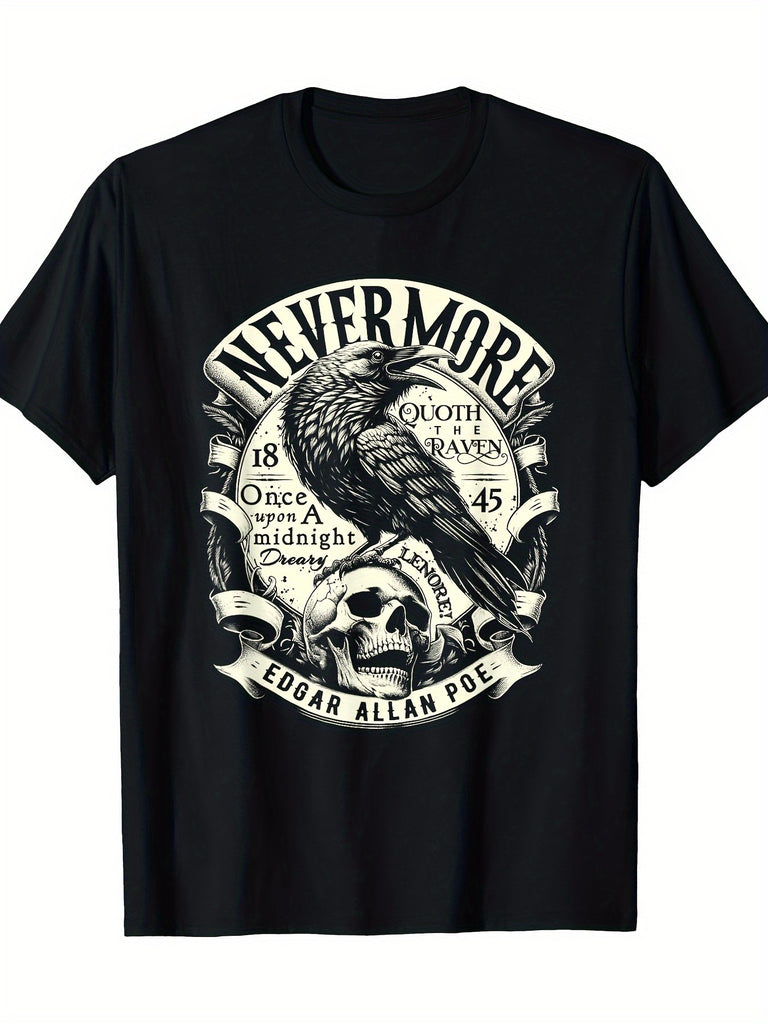 Edgar Allan Poe Nevermore Quoth The Raven T-Shirt, 100% Cotton, 220g