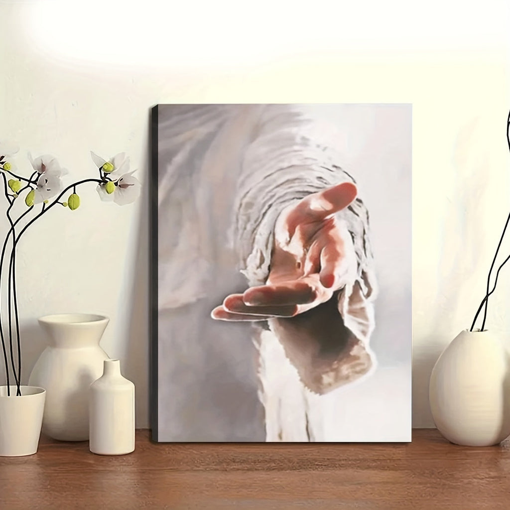 1PC Jesus Hand of God Canvas Painting Art Deco Printed Poster Image Home Living Room Bedroom Decor with Frame - Canvas & Ink - For Home Decor Enthusiasts - Perfect Gift for Religious Art Lovers