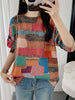 Vintage Plaid Crew Neck Sweater for Women, Long Sleeve Fall Winter Cozy Knitwear