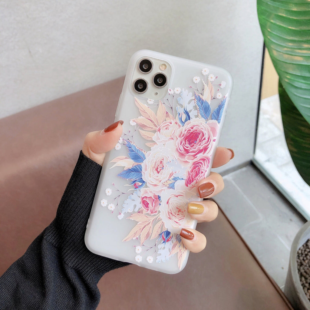 Frosted Transparent Creative Flower Phone Case