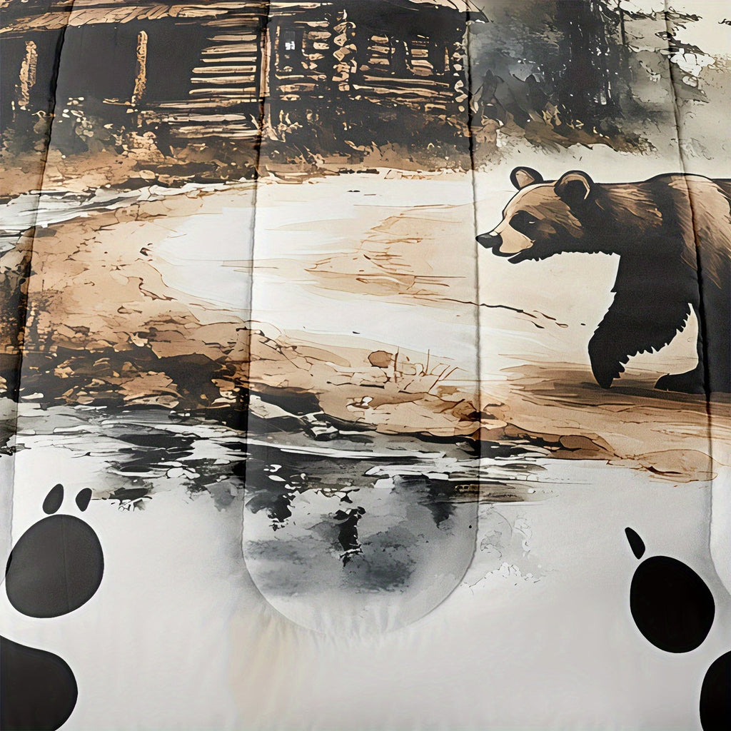2/3pcs forest animal bear house printed comfortable comforter set, suitable for bedroom decoration in rural villas (1 Comforter (quilt) + 1/2 Pillow cases Without Core)
