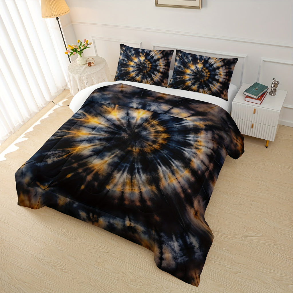 3-pcs Bohemian Purple Wreath Style Duvet Set, Artistic Tie Dye Printed Bedding Design, Creatively Designed Adult Duvet Set (1*Comforter + 2*Pillowcase, Without Core)