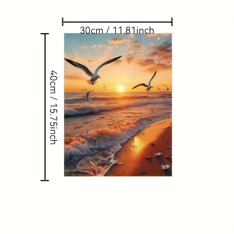 Seagull and Sunrise Beach Scene Canvas Wall Art, Landscape Themed Wrapped Canvas Print with Pine Wood Frame, Easy Install Home Decor for Bedroom & Living Room - Perfect Gift for Art Enthusiasts