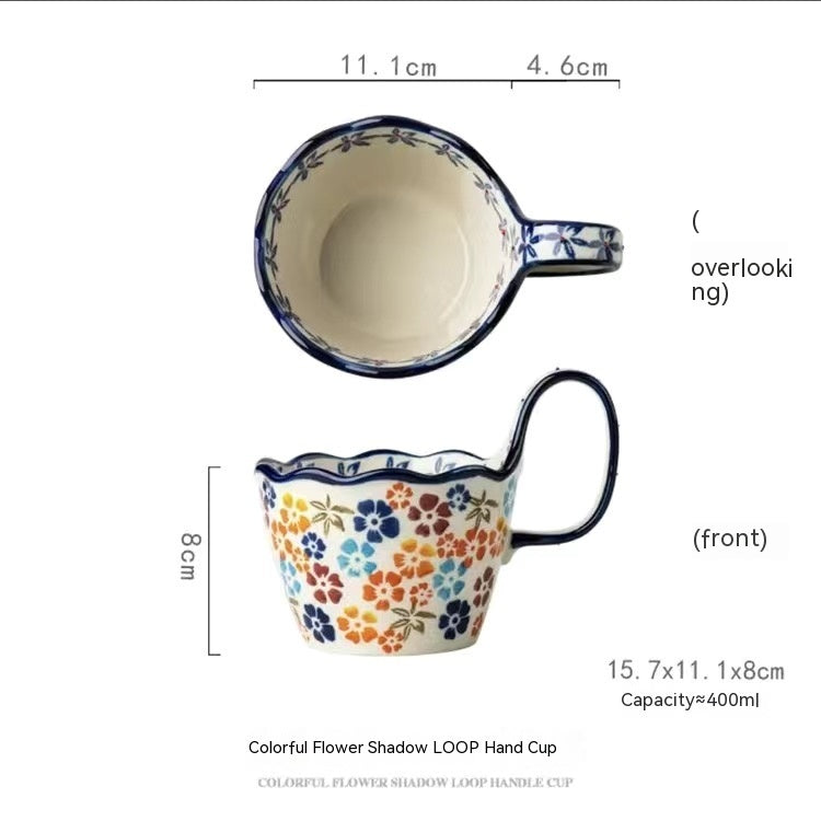Handmade Large Capacity Painted Irregular Breakfast Cups For Household Use