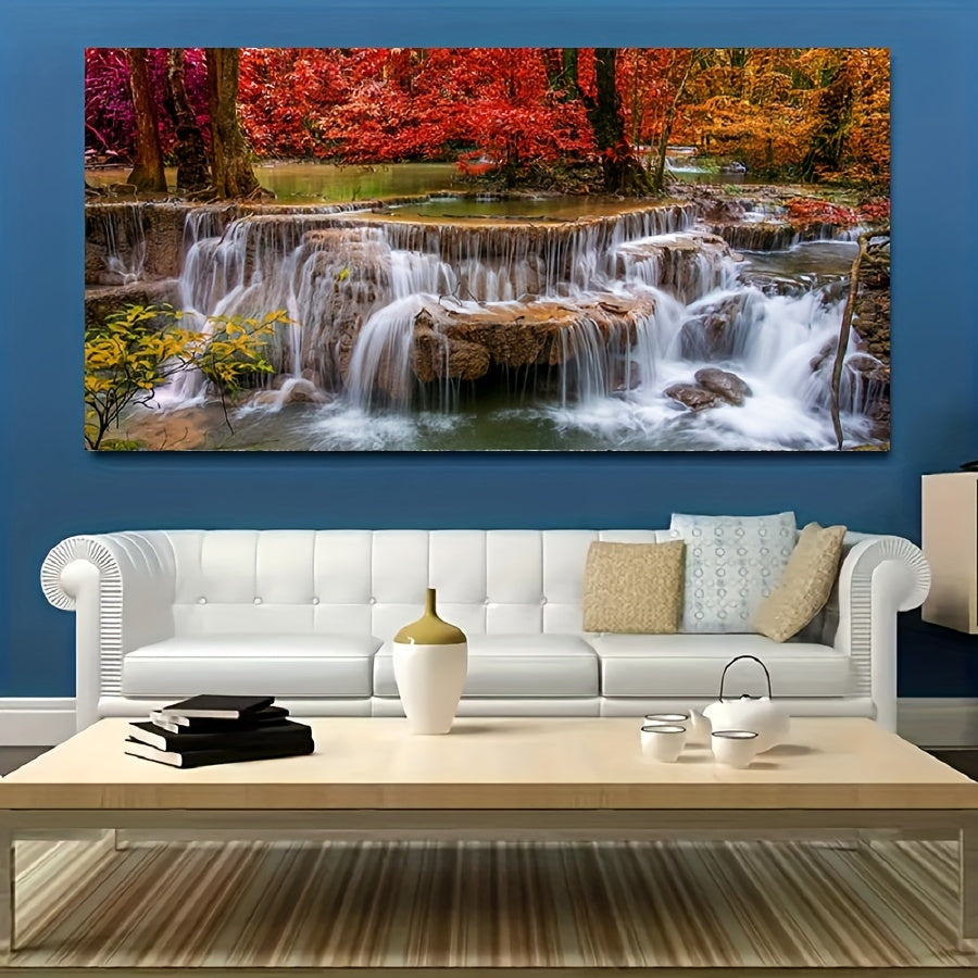 1pc Framed Large Landscape Canvas Wall Art Decor - Waterfall Picture Painting, Trees Forest Picture Prints, Fall Scenery Artwork Picture for Living Room, Bedroom, Home Office - Printed on Canvas - Perfect Gift for Art Lovers & Nature Enthusiasts