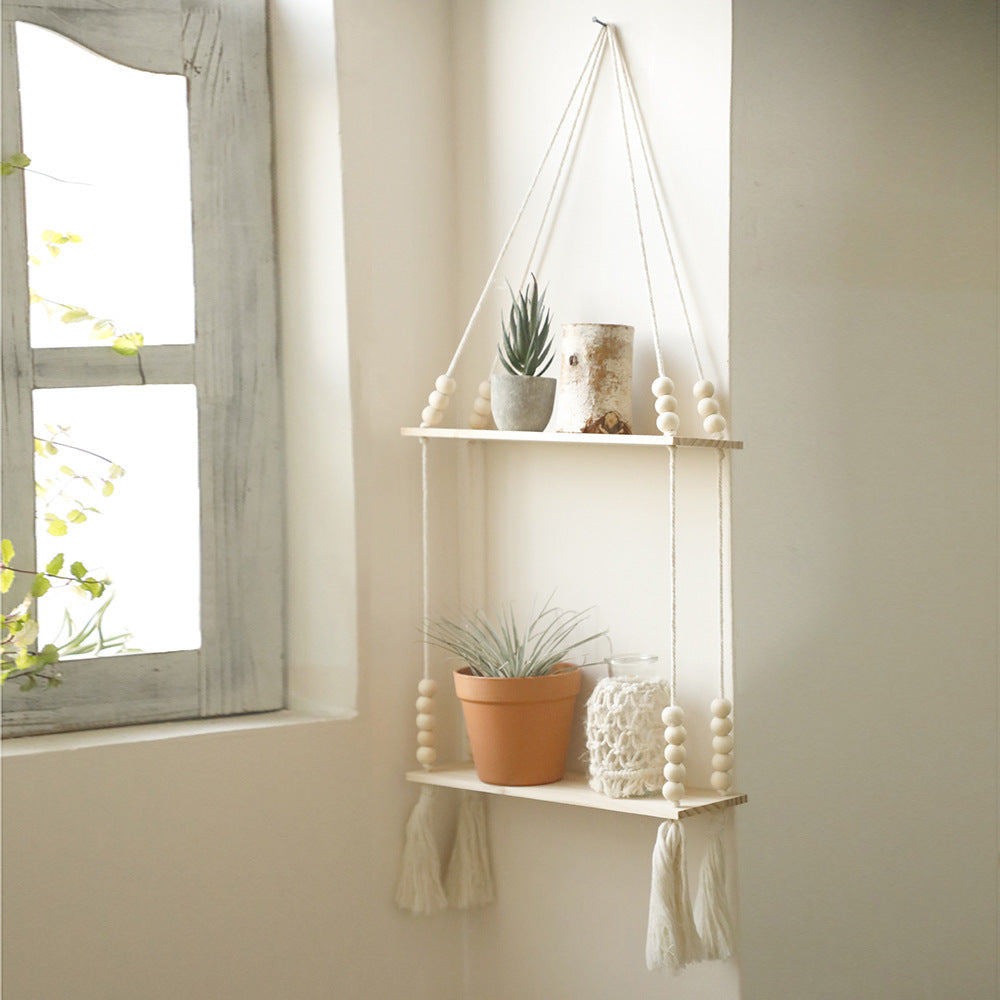 Hand-woven Double-layer Wooden Bead Tassel Storage Rack