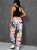 Graffiti Print Fitted Bottom Joggers, Casual High Waist Pants For Spring & Fall, Women's Clothing