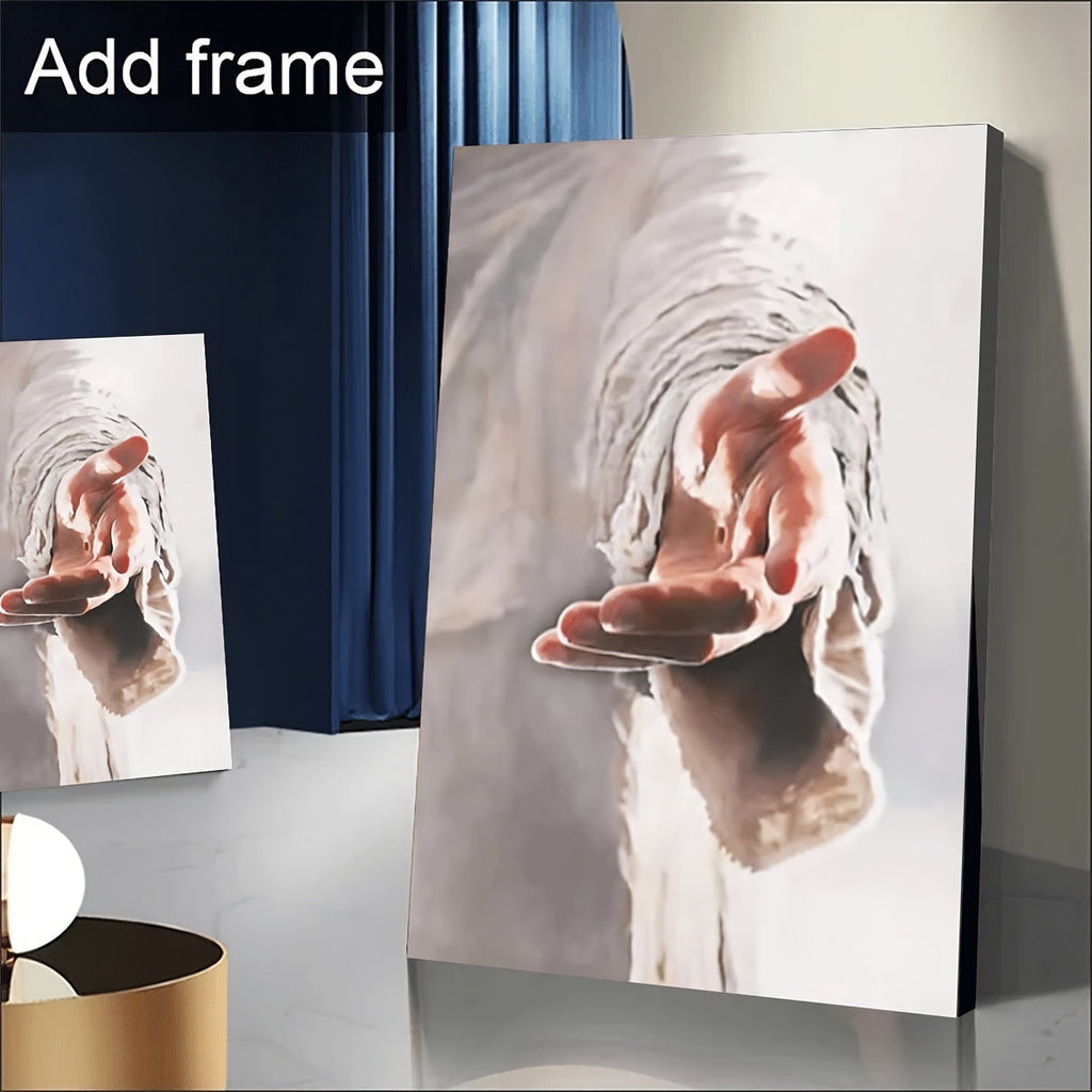 1PC Jesus Hand of God Canvas Painting Art Deco Printed Poster Image Home Living Room Bedroom Decor with Frame - Canvas & Ink - For Home Decor Enthusiasts - Perfect Gift for Religious Art Lovers