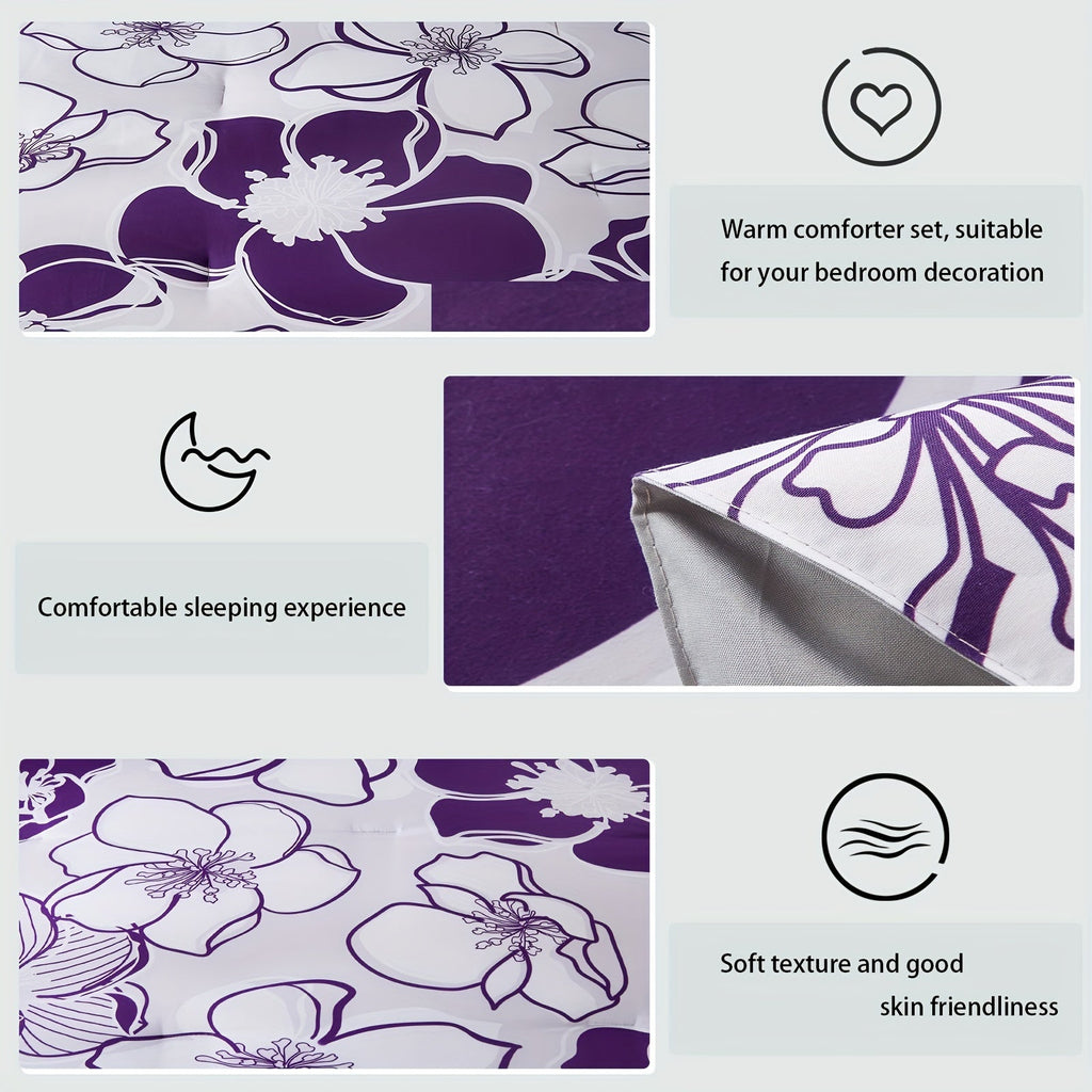 Davulos 7pcs Floral Comforter Set - Hypoallergenic Microfiber Cover, Plush Polyester Fill, Machine Washable, Stain-Resistant, All-Season Bedding, Queen/King Size