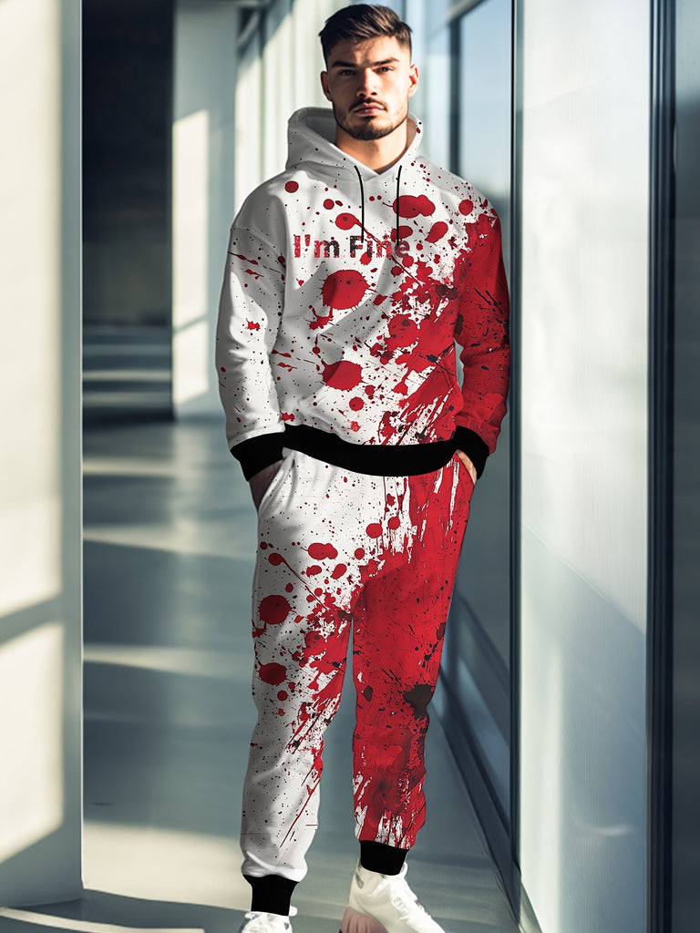 Halloween Men's Hoodie & Sweatpants Set - Casual, Fashion Novelty Pajamas Loungewear Set, Hoodie And Sweatpants Set, Long Sleeve Sweatshirts Jogger Pant 2 Piece Outfits For Men