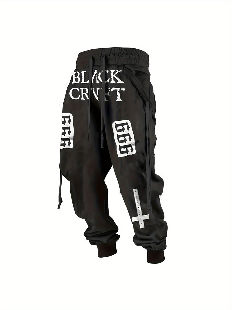 Men's Casual Drawstring Elastic Waist Flap Pocket Letter Graphic Street Jogger Cargo Pants Beach Long Pants