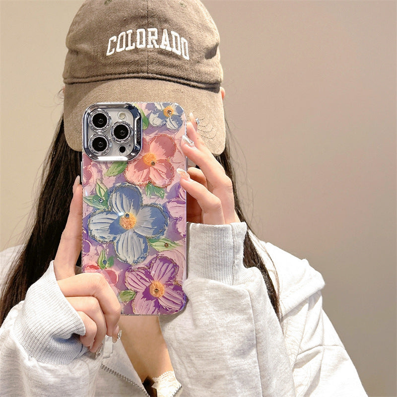 High Sense Spot Drill Oil Painting Flowers Phone Case