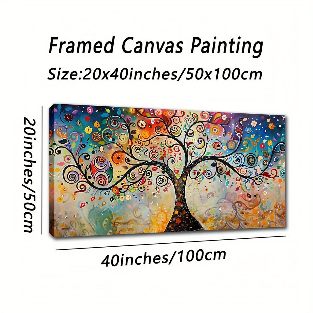 1pc Wooden Framed Canvas Poster, Colorful Tree Of Life Painting, Canvas Wall Art, Artwork Wall Painting For Gift, Bedroom, Office, Living Room, Cafe, Bar, Wall Decor, Home And Dormitory Decoration, Ready To Hang Wooden Frame - Thickness 1.5inch
