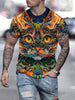 Men's eye-catching and colorful cat print T-shirt - lightweight short sleeved round neck, perfect for outdoor exploration and daily style