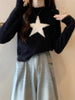 Star Pattern Crew Neck Knitted Sweater, Casual Long Sleeve Pullover Sweater For Fall & Winter, Women's Clothing