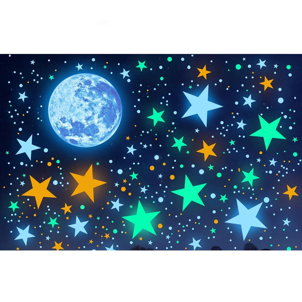 1208pcs Glow-in-the-Dark Star & Moon Wall Decals - Colorful Space for Galaxy Ceiling Stickers for Bedroom, Living Room, and Home Decor