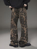 YASUYUAN Men's Leopard Print Denim Jeans - Casual, Loose-Fit Wide Leg Pants with Slant Pockets, Machine Washable