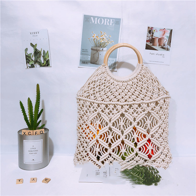 Hollow Woven Fishing Net Portable Grass Woven Bag