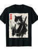 Retro Samurai Cat Vintage Ukiyo E Warrior Japanese Art T-Shirt-220g 100% Cotton