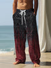 Men's Contrast Color And Geometric Graphic Pattern Casual Pants With Drawstring And Pockets, Chic And Trendy Comfy Trousers For Leisurewear And Vacation Resorts