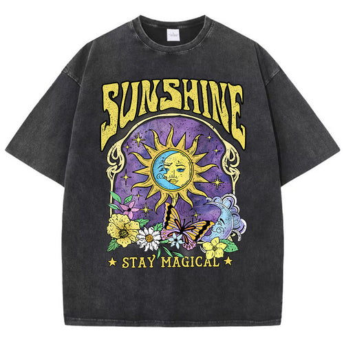 Sunshine Humor Sun Moon Flower Butterfly Casual T-shirt