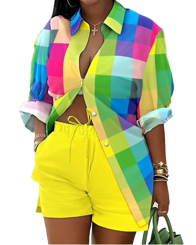 Women's Lace Up Printed Shorts Suit