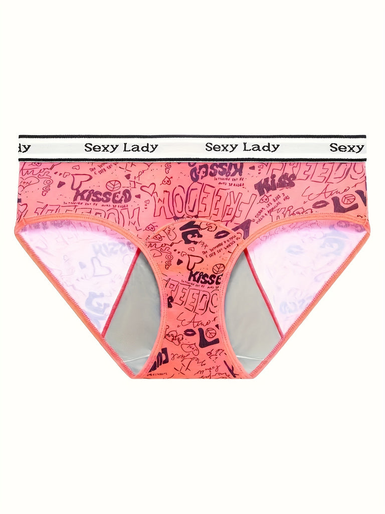 6 Pcs Letter High-Waisted Breathable Stretch Women's Menstrual Panties