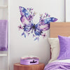 Purple Butterfly Floral Wall Decal Sticker, PVC Material, Removable and Decorative for Bedroom and Living Room