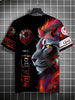 Lion Wolf Print Gradient Round Neck Short Sleeve Men's T-shirt, Casual Summer T-shirts Suitable For Daily Wear And Resort Tee