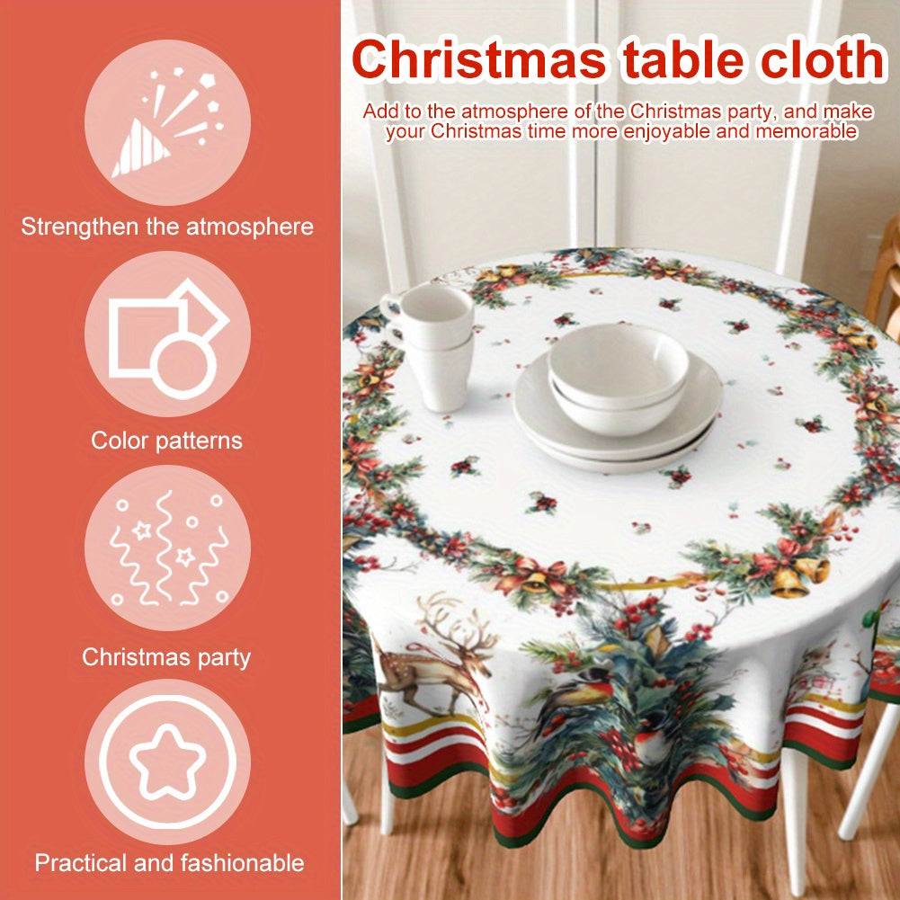 Christmas Holiday Polyester Tablecloth, Festive Dining Decor, Dirt-Resistant, No Feathers, Electricity-Free, for Seasonal Party Atmosphere