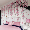 Pink Cherry Blossom Tree Wall Sticker with Birds - Homeowners, Interior Decorators, Young Adults - Vinyl - Suitable for Bedroom, Living Room, Bathroom