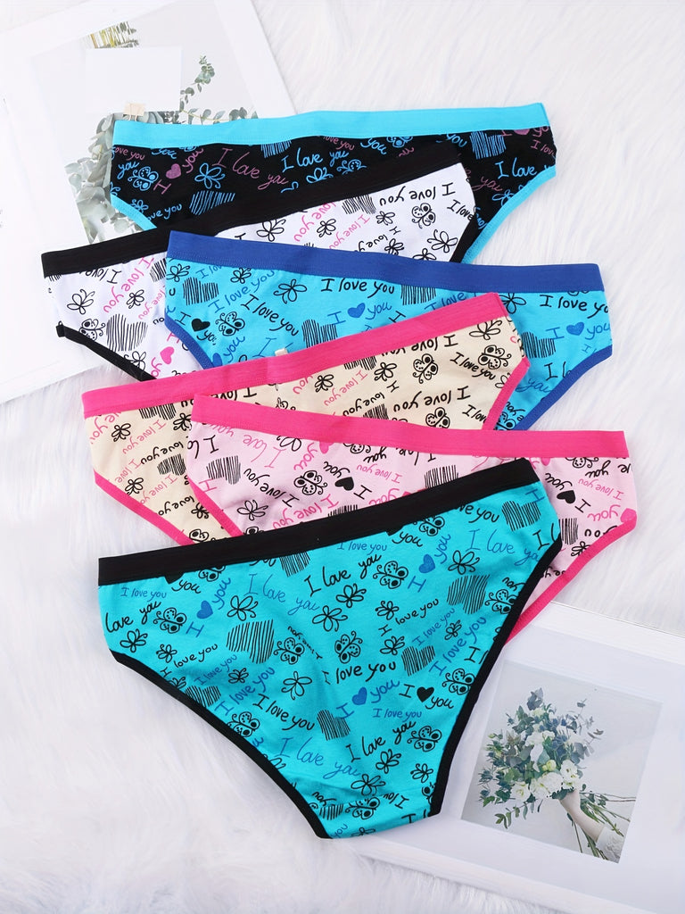 6pcs Breathable Mixed Pattern Hipster Panties, Comfort Elastic Intimates Women's Lingerie & Underwear