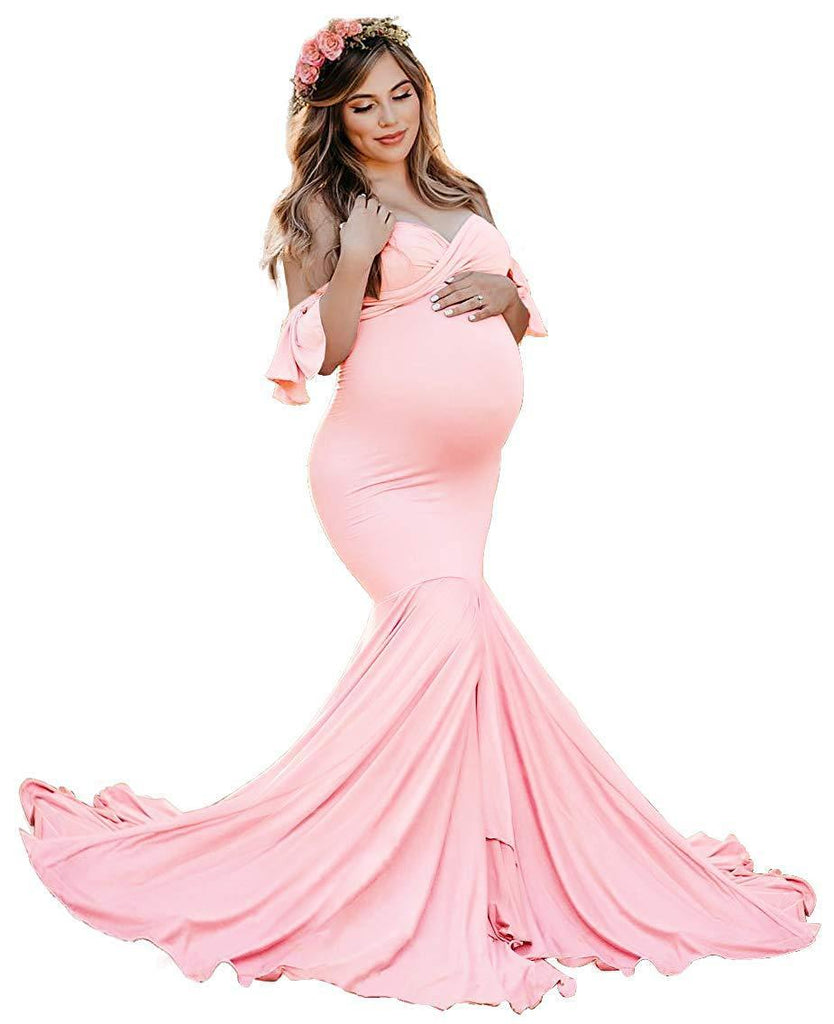 Women's Mercerized Cotton pregnant women's Ruffle sleeve cross V-neck tailed dress photography dress