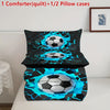 Soccer Ball Comforter Set - 2/3 Piece Polyester Bedspread & Coverlet with Stain Resistant Feature, Modern Sports Theme, Includes 1 Quilt & 1/2 Pillowcases, Machine Washable, Woven Fabric, Digital Print