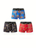 Stylish Multi-color High Quality Series - 3 Pcs Men's Christmas Element Pizza Hamburger Print Stretchy Boxer Briefs - Comfy & Quick- Drying & Breathable Underwear Set