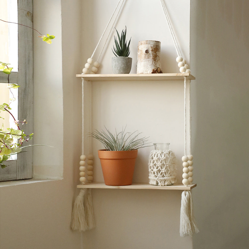 Hand-woven Double-layer Wooden Bead Tassel Storage Rack