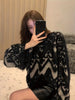 Women's Color Block Furry Crew Neck Long Sleeve Sweater for Fall & Winter