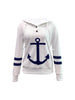 Anchor Print Button Hoodie, Casual Long Sleeve Drawstring Hoodies Sweatshirt, Women's Clothing