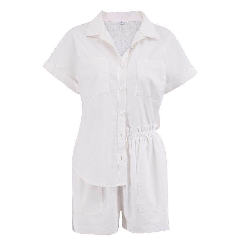 Women's Fashionable Casual Short-sleeved Shirt And Shorts Suit