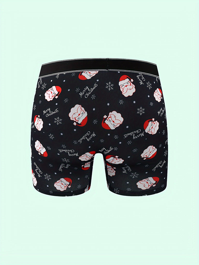 Cckhpc Men's Santa Claus Print Long Boxer Briefs - Breathable, Stretchy & Comfortable for Running & Fitness, Perfect Christmas Gift