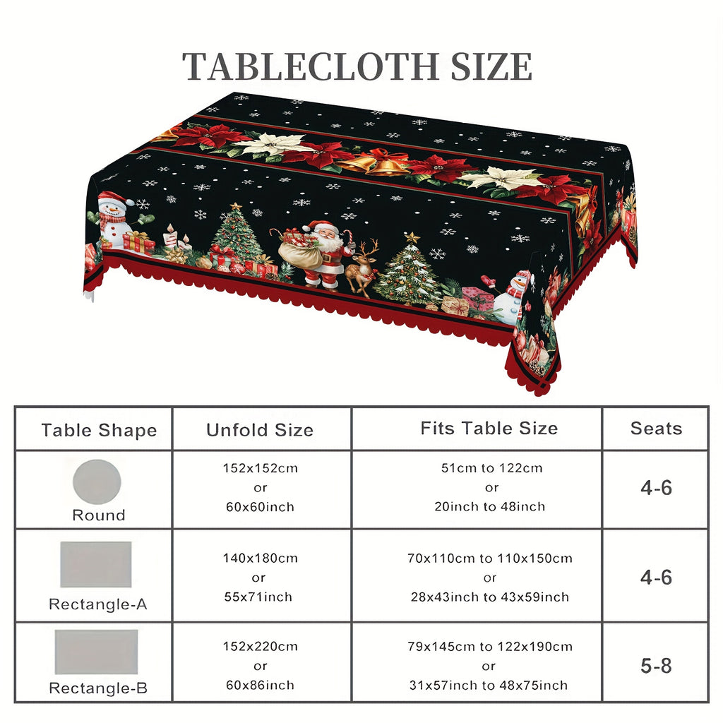 Christmas Cheer Tablecloth - Santa, Reindeer & Snowman Design | Waterproof & Wrinkle-Free Polyester | Perfect for Indoor/Outdoor Dining & Holiday Decor, Christmas Decor