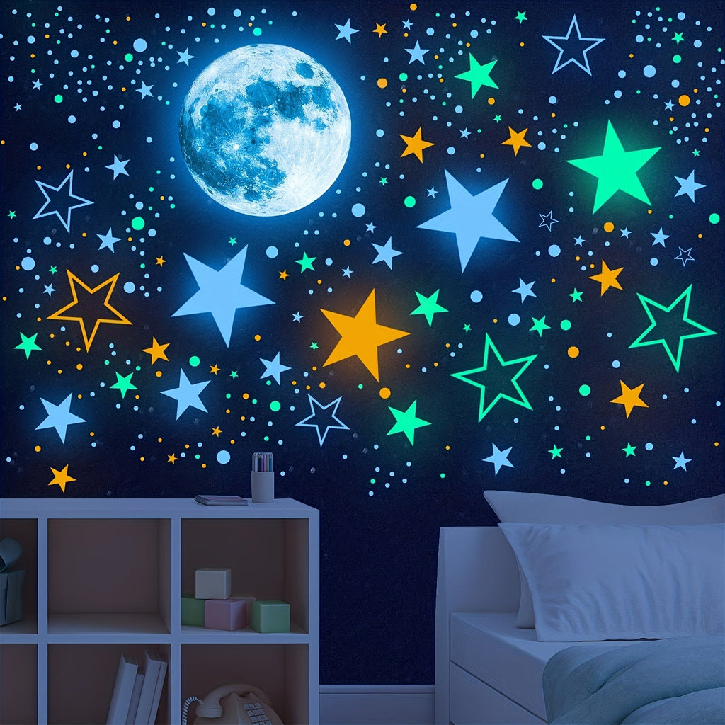 1208pcs Glow-in-the-Dark Star & Moon Wall Decals - Colorful Space for Galaxy Ceiling Stickers for Bedroom, Living Room, and Home Decor