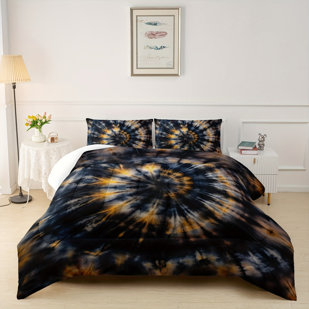 3-pcs Bohemian Purple Wreath Style Duvet Set, Artistic Tie Dye Printed Bedding Design, Creatively Designed Adult Duvet Set (1*Comforter + 2*Pillowcase, Without Core)