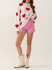 Chic Heart Pattern Sweater for Women - Cozy Acrylic, Long Sleeve, Round Neck Pullover - Perfect for Fall & Winter